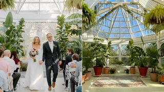 A couple newly married and an image of the greenhouse space